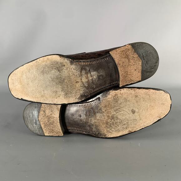 SALVATORE FERRAGAMO Size 8.5 Brown Embossed Leather Slip On Loafers main image 4